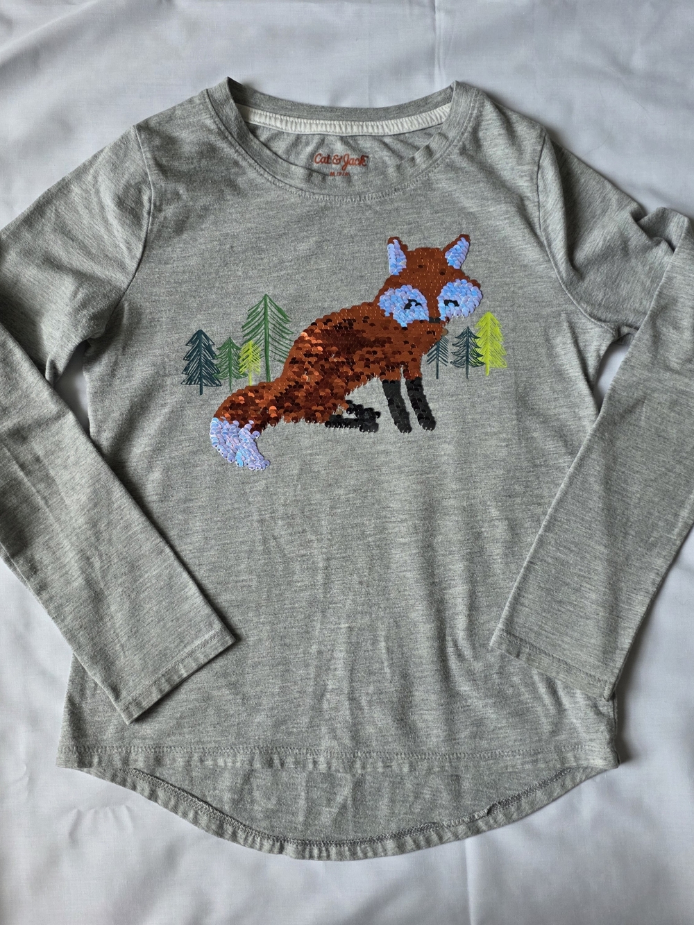 Cat & Jack Gray Long-Sleeve Tee with Sequin Fox